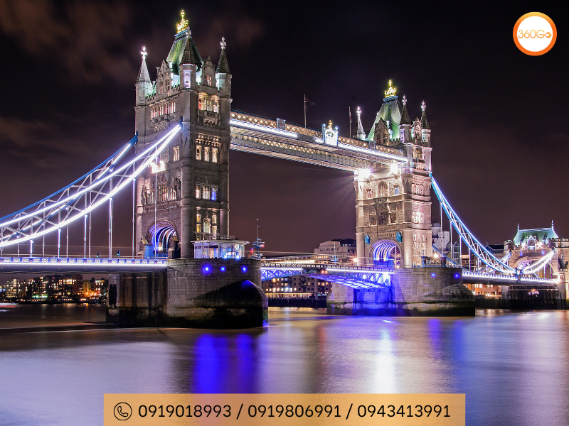 Tower Bridge vào buổi tối khi lên đèn - Du lịch 360Go